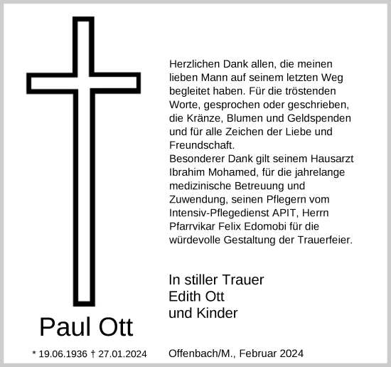 Traueranzeige von Paul Ott von OF