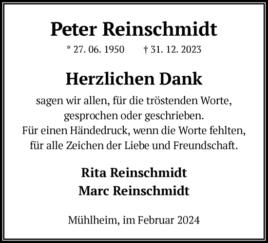 Traueranzeige von Peter Reinschmidt von OF