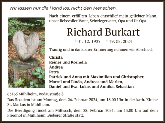 Traueranzeige von Richard Burkart von OF