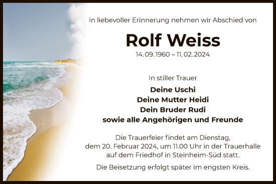 Traueranzeige von Rolf Weiss von OF