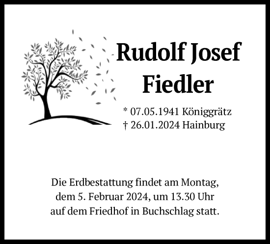 Traueranzeige von Rudolf Josef Fiedler von OF