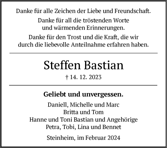 Traueranzeige von Steffen Bastian von OF