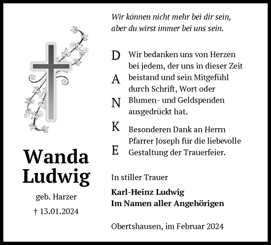 Traueranzeige von Wanda Ludwig von OF