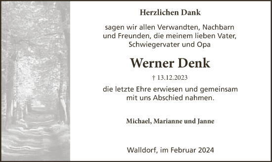 Traueranzeige von Werner Denk von OF