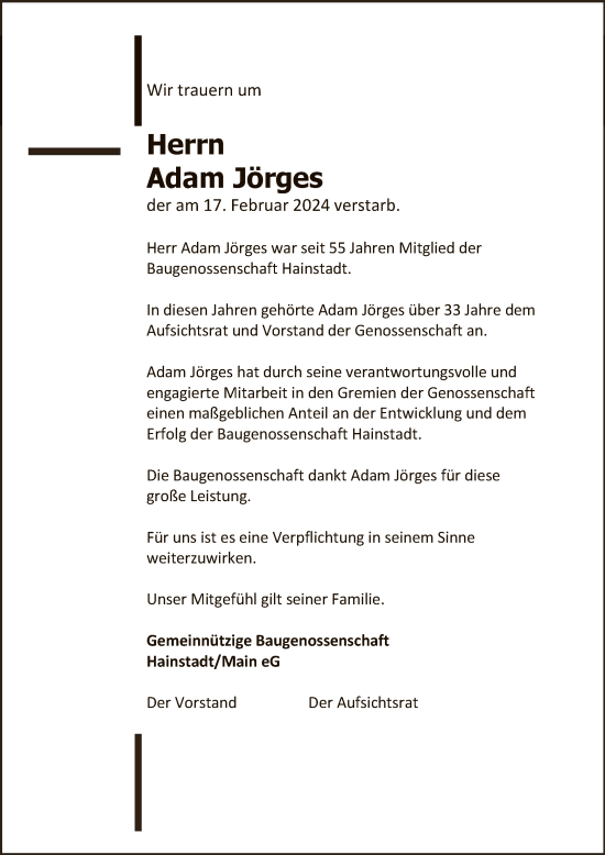 Traueranzeige von Adam Jörges von OFOF