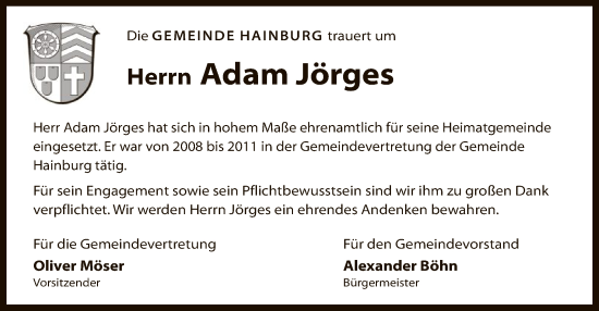 Traueranzeige von Adam Jörges von OF