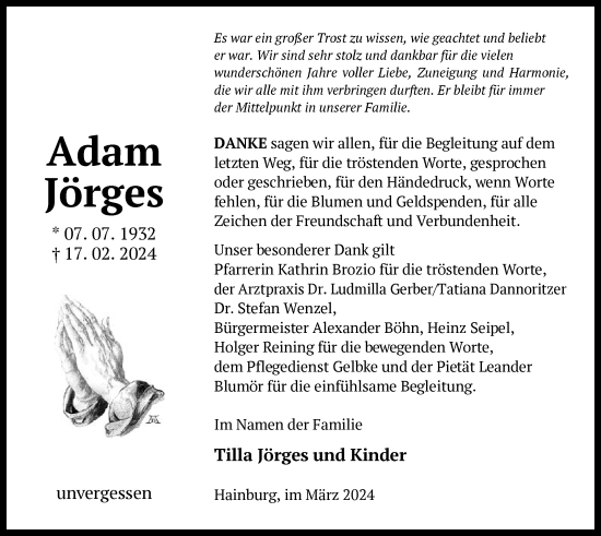 Traueranzeige von Adam Jörges von OF