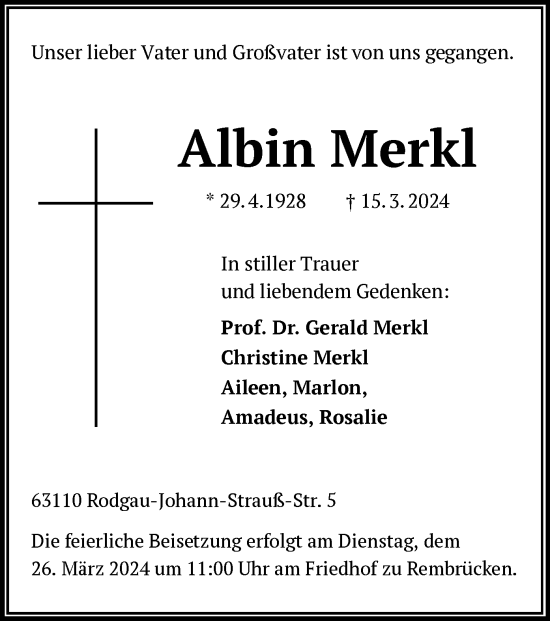 Traueranzeige von Albin Merkl von OF