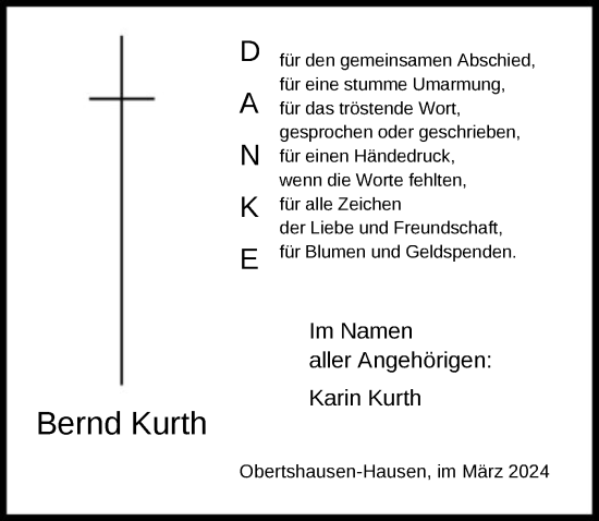 Traueranzeige von Bernd Kurth von OF