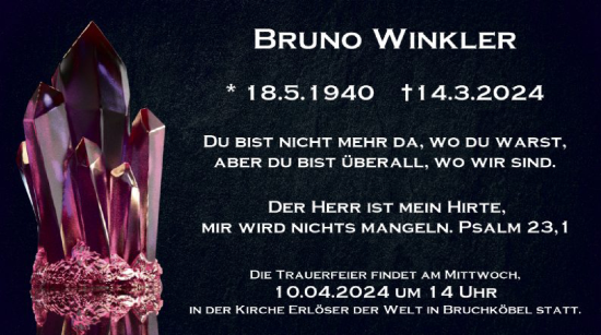 Traueranzeige von Bruno Winkler von OF