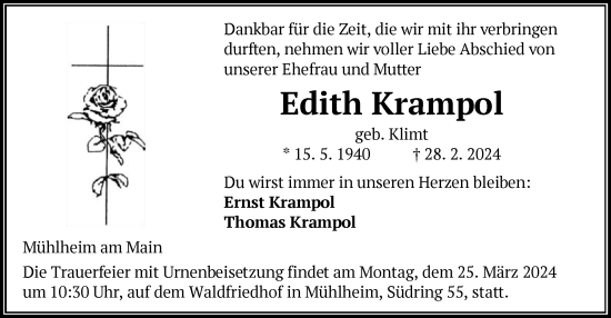 Traueranzeige von Edith Krampol von OF