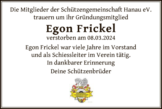 Traueranzeige von Egon Frickel von OF