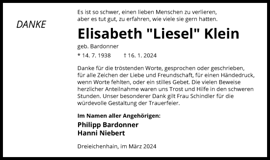 Traueranzeige von Elisabeth Klein von OF