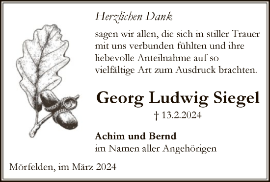 Traueranzeige von Georg Ludwig Siegel von OF