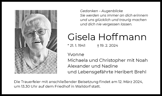 Traueranzeige von Gisela Hoffmann von OF