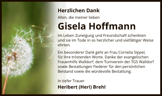 Traueranzeige von Gisela Hoffmann von OF