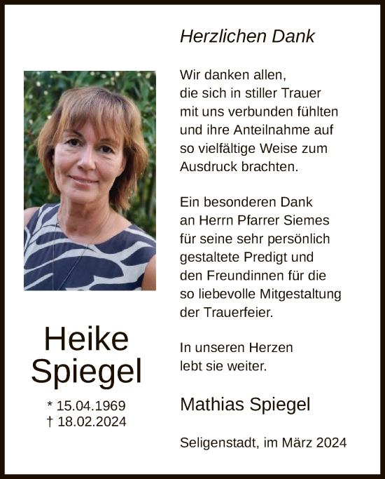 Traueranzeige von Heke Spiegel von OF