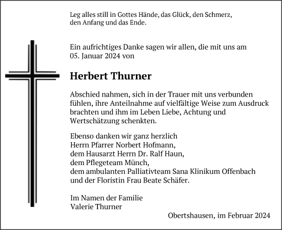 Traueranzeige von Herbert Thurner von OF