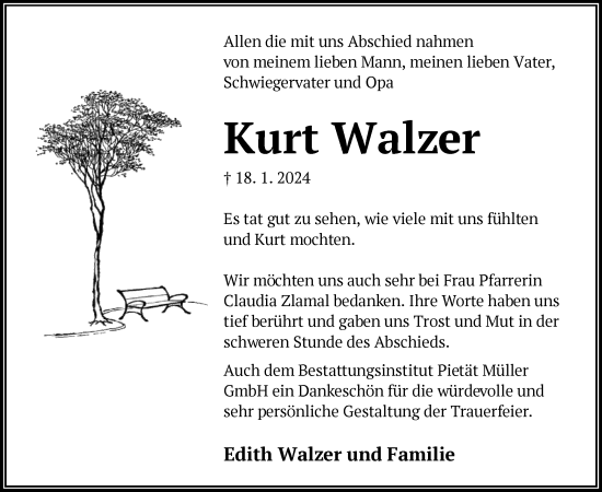 Traueranzeige von Kurt Walzer von OF