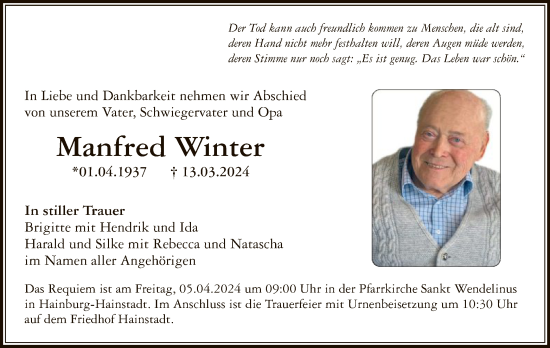 Traueranzeige von Manfred Winter von OF