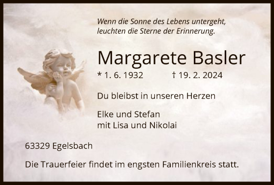 Traueranzeige von Margarete Basler von OF