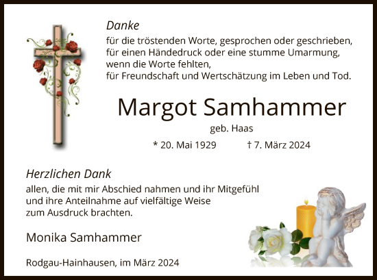 Traueranzeige von Margot Samhammer von OF