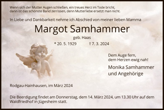 Traueranzeige von Margot Samhammer von OF