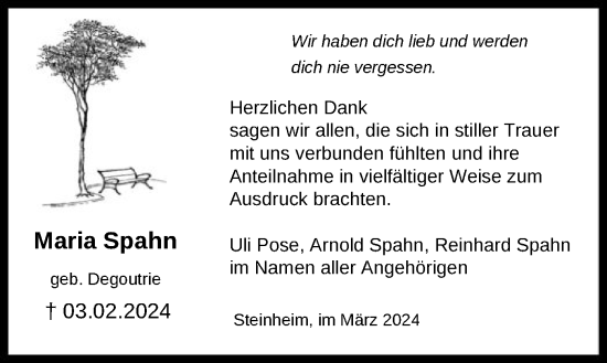 Traueranzeige von Maria Spahn von OF