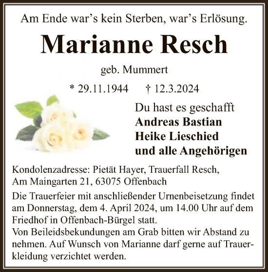 Traueranzeige von Marianne Resch von OF