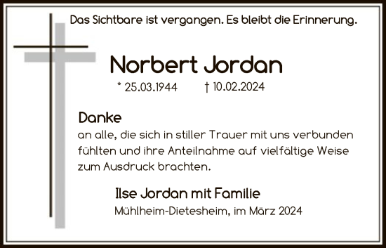 Traueranzeige von Norbert Jordan von OF