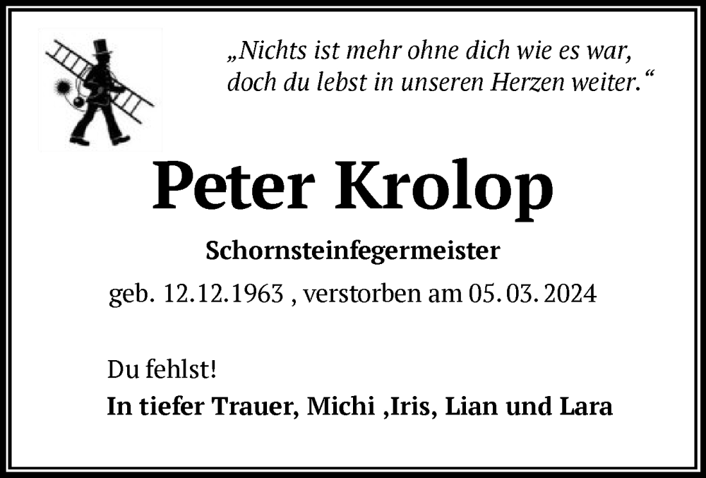  Traueranzeige für Peter Krolop vom 16.03.2024 aus OF