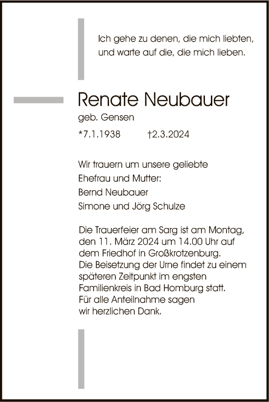 Traueranzeige von Renate Neubauer von OF