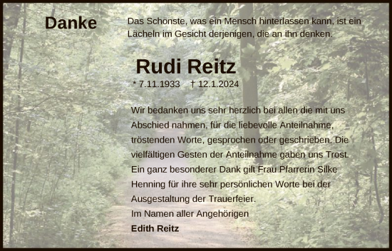 Traueranzeige von Rudi Reitz von OF