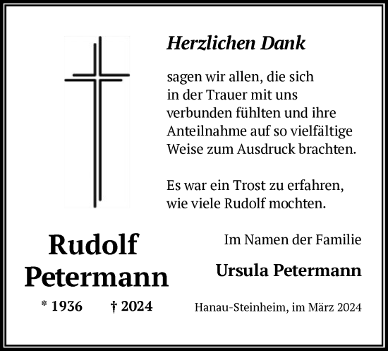 Traueranzeige von Rudolf Petermann von OF
