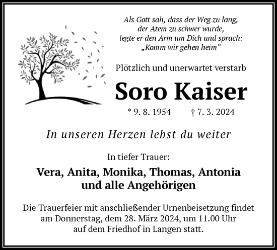 Traueranzeige von Soro Kaiser von OF