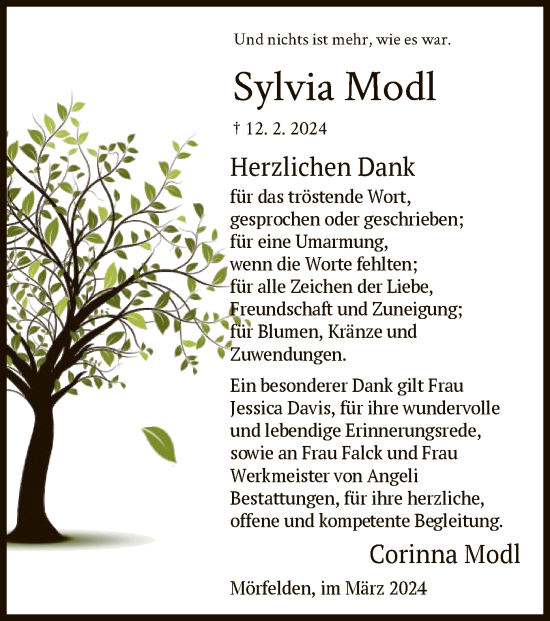 Traueranzeige von Sylvia Modl von OF