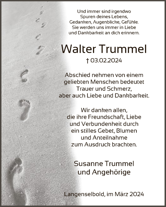 Traueranzeige von Walter Trummel von OF