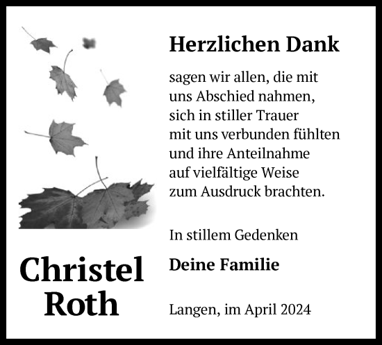 Traueranzeige von Christel Roth von OF