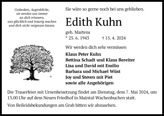 Traueranzeige von Edith Kuhn von OF