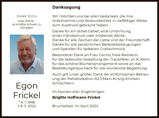 Traueranzeige von Egon Frickel von OF