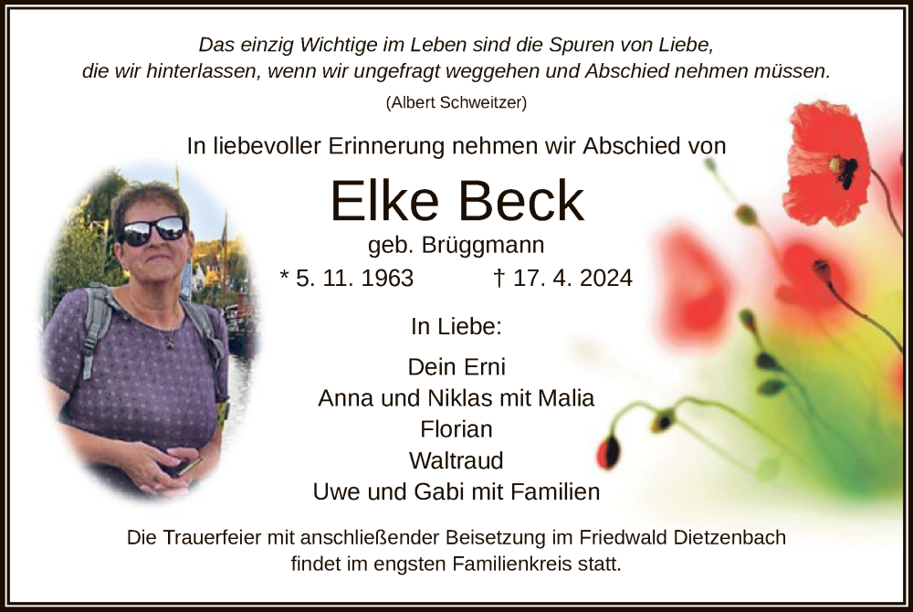  Traueranzeige für Elke Beck vom 27.04.2024 aus OF