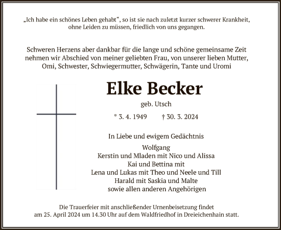 Traueranzeige von Elke Becker von OF