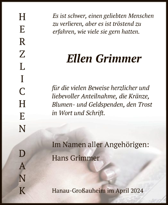 Traueranzeige von Ellen Grimmer von OF