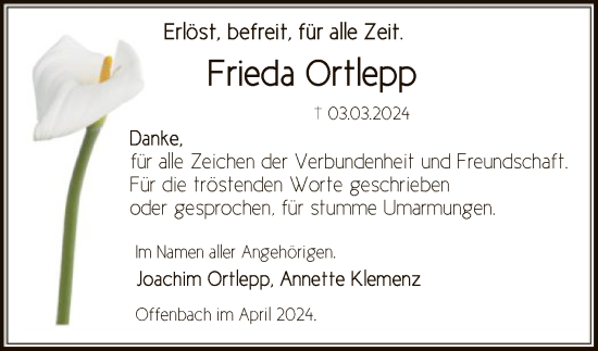 Traueranzeige von Frieda Ortlepp von OF