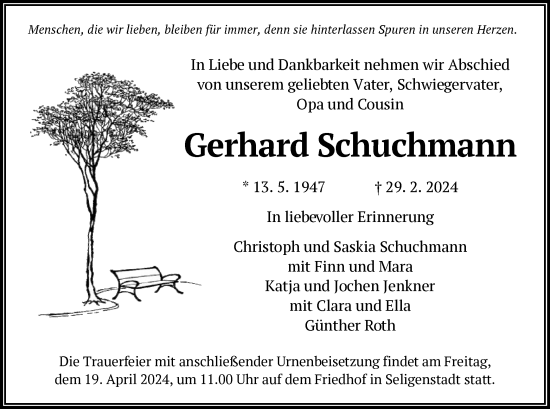 Traueranzeige von Gerhard Schuchmann von OF