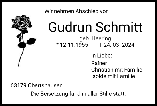 Traueranzeige von Gudrun Schmitt von OF