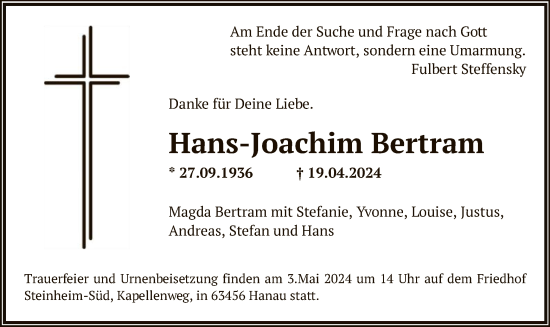Traueranzeige von Hans-Joachim Bertram von OF