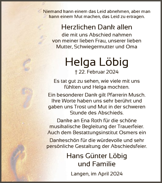 Traueranzeige von Helga Löbig von OF