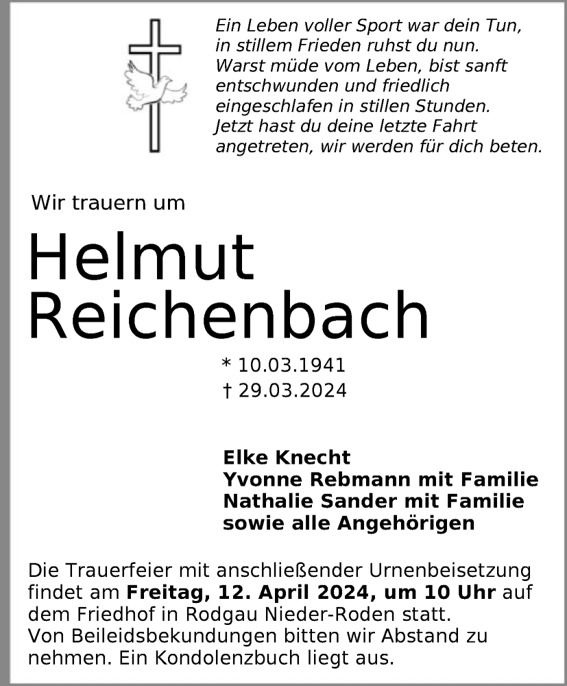  Traueranzeige für Helmut Reichenbach vom 06.04.2024 aus OF