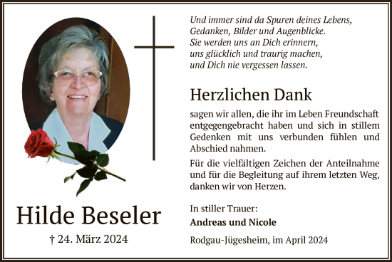 Traueranzeige von Hilde Beseler von OF